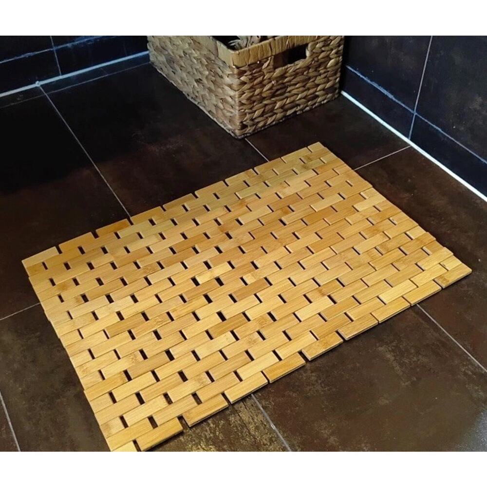 Mind Reader Boho Bamboo Bath Shower Bathroom Floor Wood Non-Slip Wooden Natural